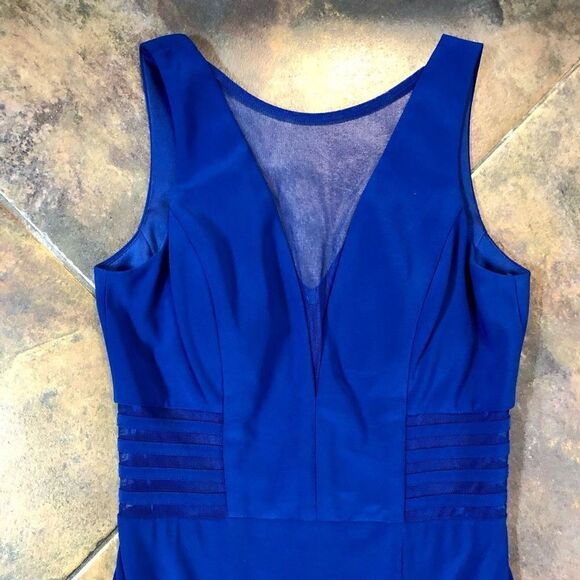Morgan & Co. Blue Maxi Plunging V neck, Side Mesh Cutouts A-Line Size 5 - Picture 6 of 16